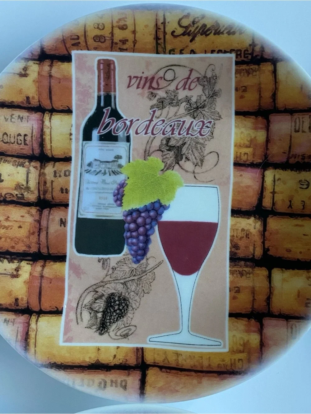 6 Canape Plates by Philippe Deshoulieres Wine & Corks France Vintage EUC Grapes